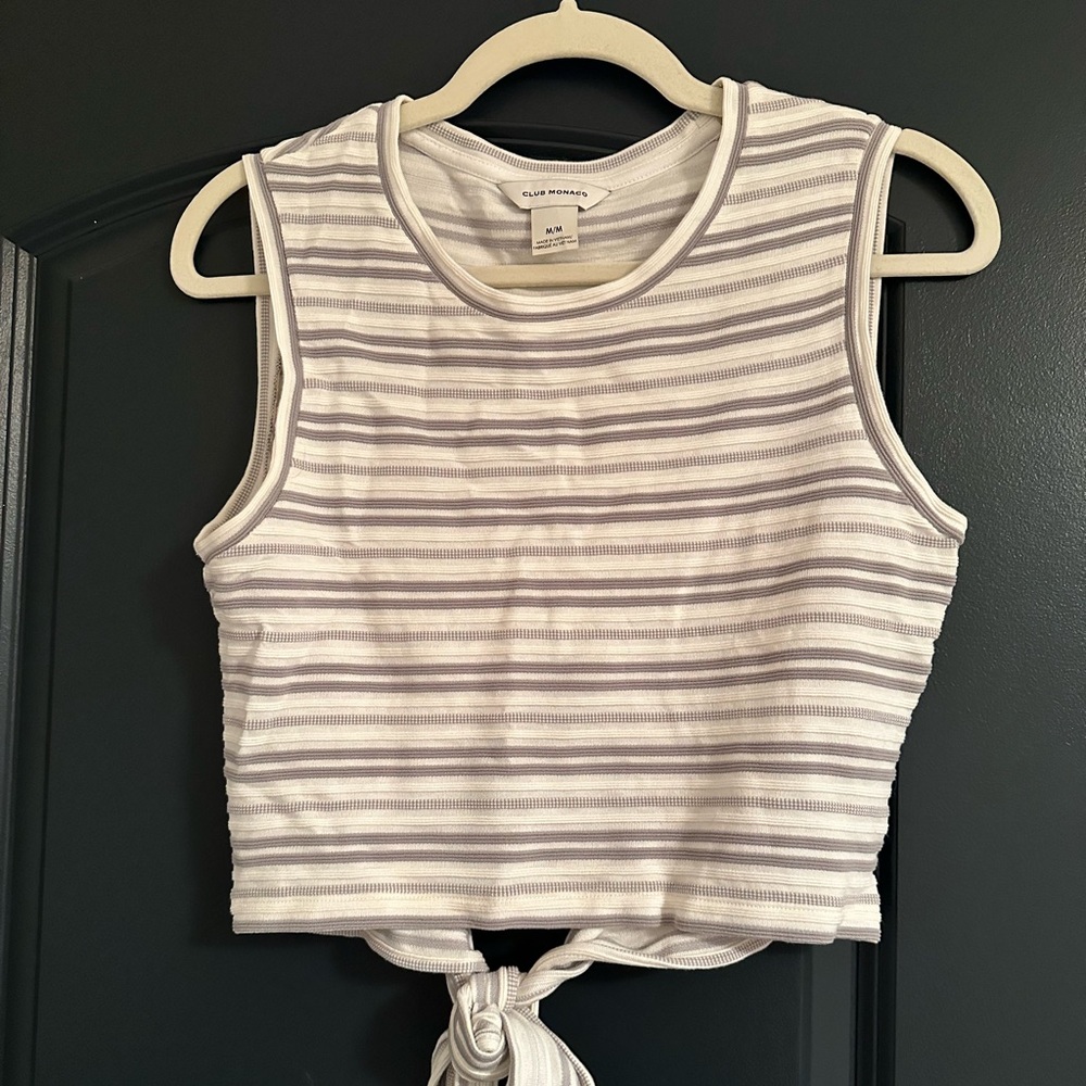 Club Monaco Gray and White Striped Top